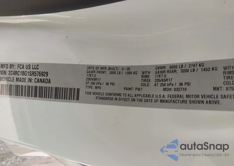 2025 Chrysler Pacifica Select from USA, damaged, VIN 2C4RC1BG1SR576929